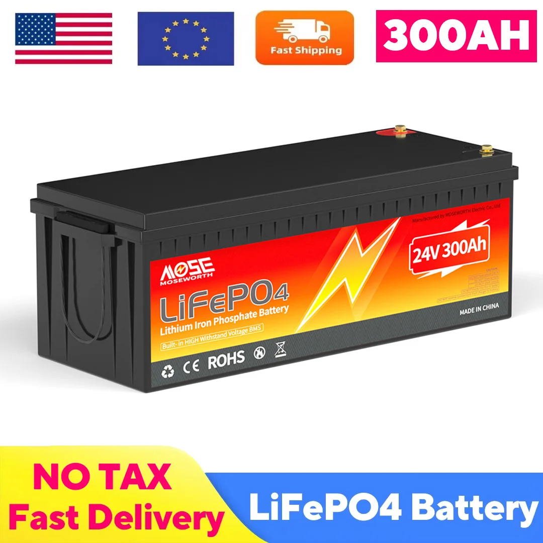 

24V 300Ah Lithium LiFePO4 Battery with 200A BMS Deep Cycle Rechargeable Lithium Iron Phosphate Battery for RV Trolling Motor