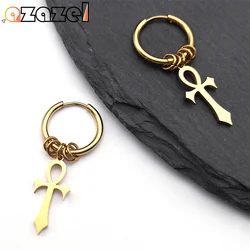 Egitto Ankh croce cerchio goccia ciondola orecchini donna acciaio inossidabile colore oro egiziano crocifisso amuleto orecchino gioielli E1714S08