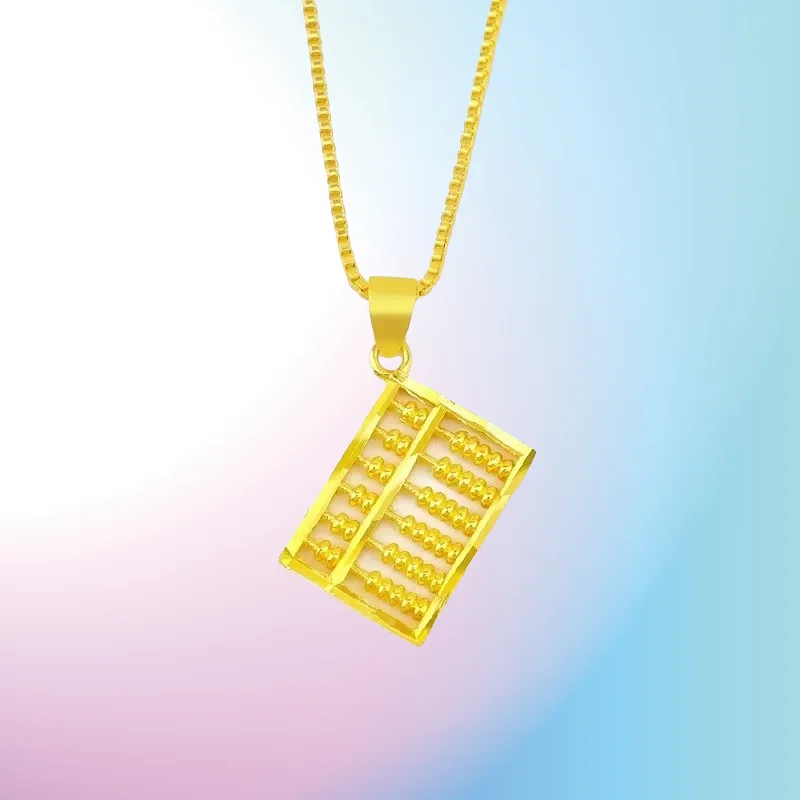 

new 9999 Real Gold 24K Women's Accessories Abacus Pendant Necklace Gold Jewelry Ethnic Style Clavicle Necklace Women
