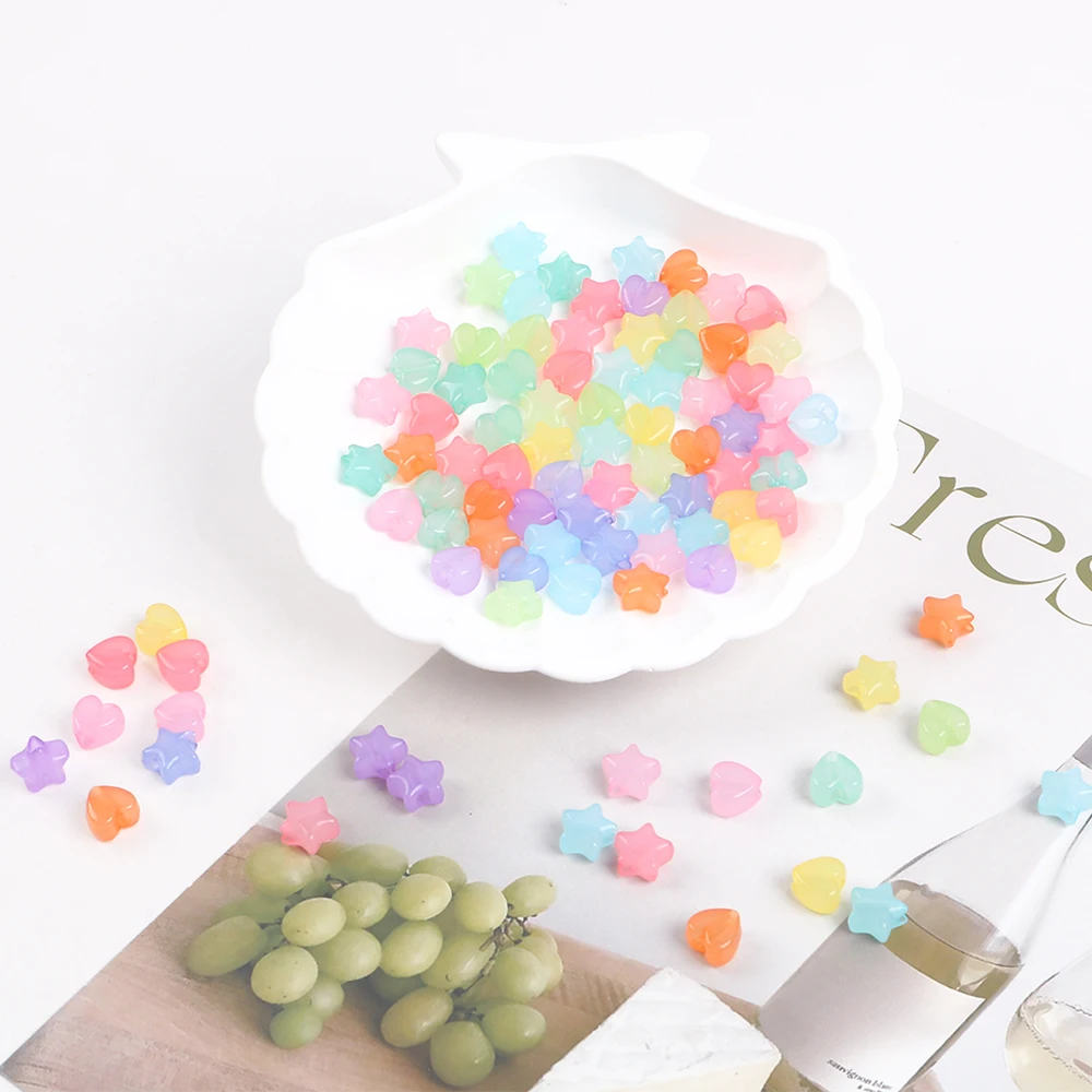

50pcs/lot Acrylic Star Heart Beads Colorful Big Hole Beads Star Loose Spacer Bead For DIY Jewelry Making Bracelet Phone Chain