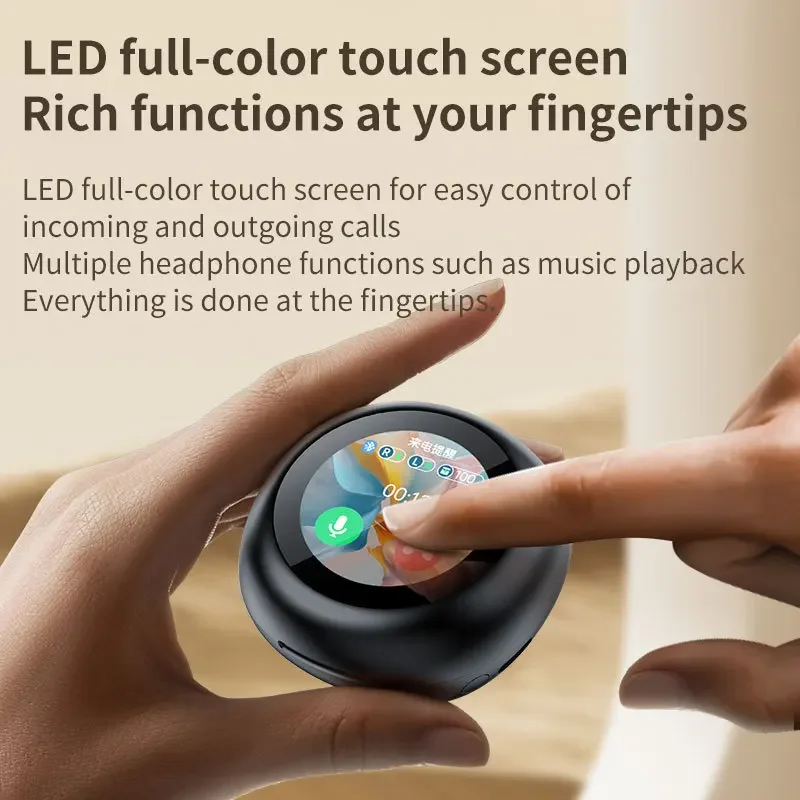 New Bluetooth Earphones Touch Round Screen ANC+ENC Double Label Noise Cancelling Tws Wireless Earbuds with Smart Display Screen