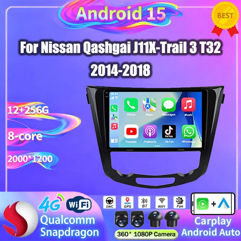 For Nissan X-Trail Xtrail X Trail 3 T32 2013 - 2022 Qashqai 2 J11 Android 15 Car Radio Multimedia Video Player Carplay Auto GPS