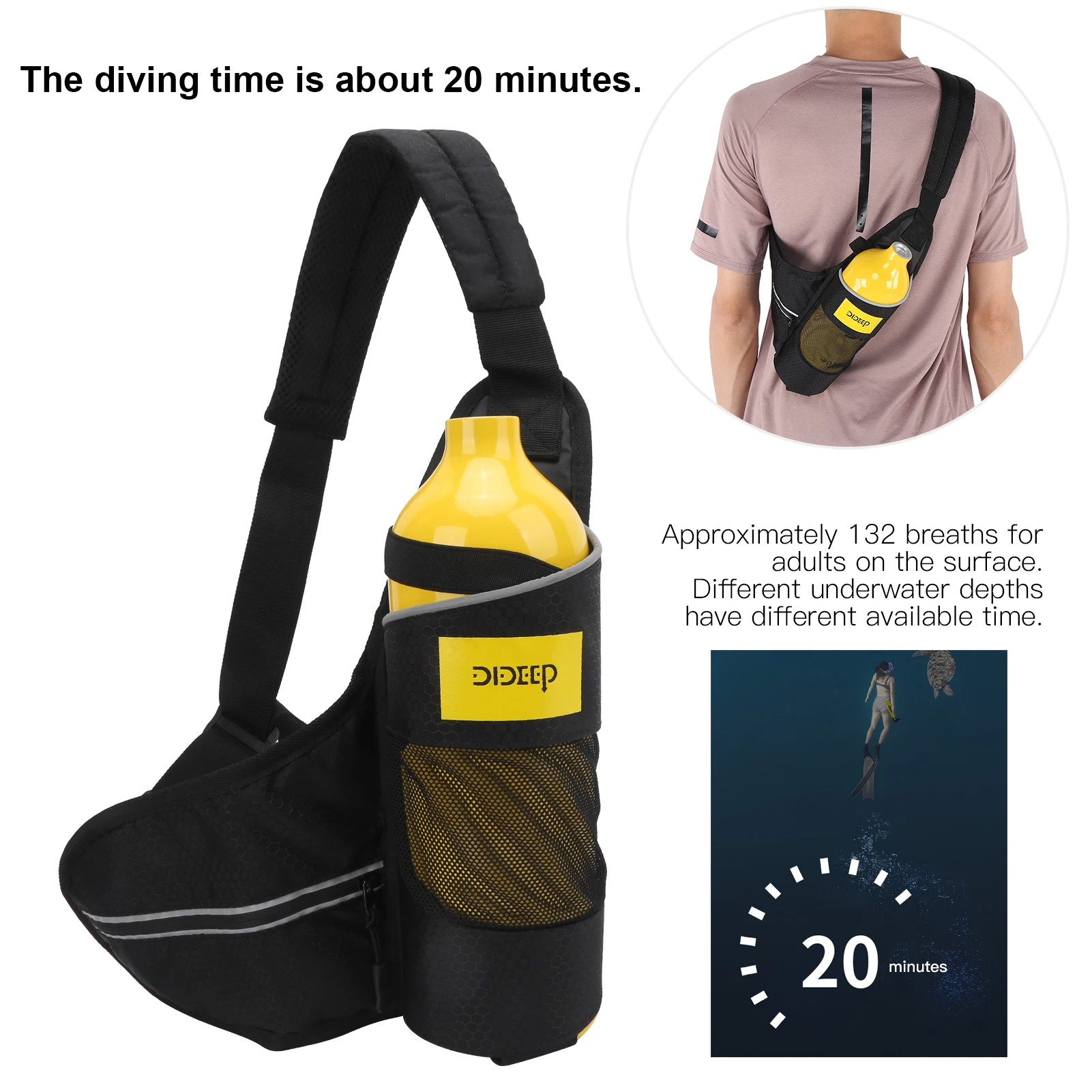 DIDEEP 1L Scuba Diving Tank Equipment Portable Oxygen Tank Underwater Breathing Diving Gear Kit