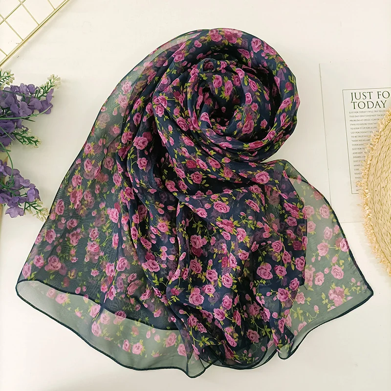 70*180CM Women Foulard Elegant Bandana Chiffon Georgette Scarf  Flower Long Shawl Summer Sun Protection Thin Breathable