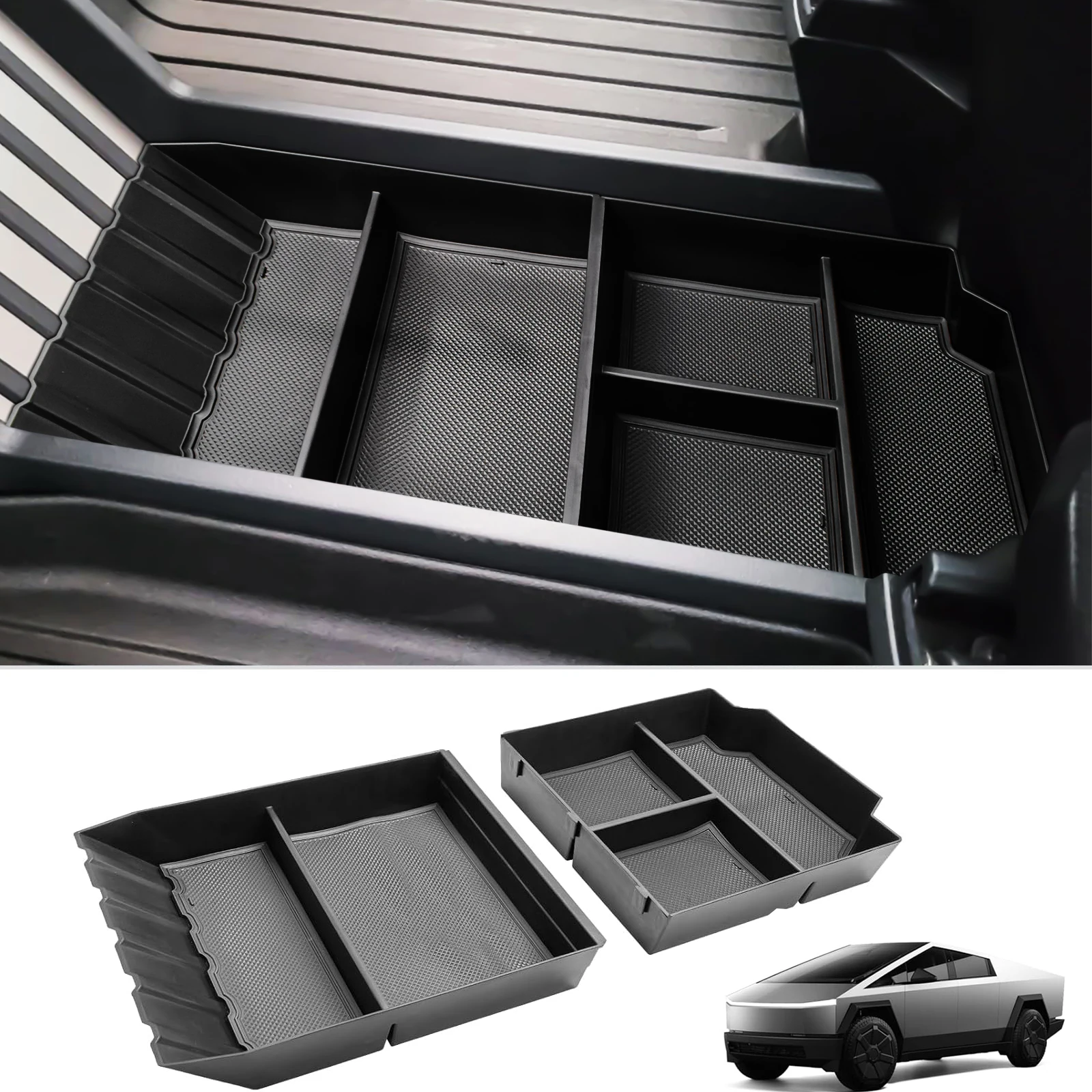 

For 2024 2025 Tesla Cybertruck Car Center Console Lower Tray 2PCS Floor Console Storage Box Lower Organizer Car ABS Accessories