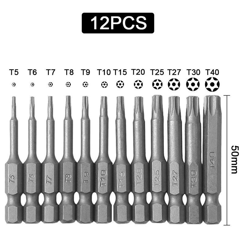 23pcs Torx Screwdriver Bit Set Hex Security Magnetic Head 50mm 100mm Extra Long Screw Driver Drill Bit 1/4in Hex Shank Tool Set