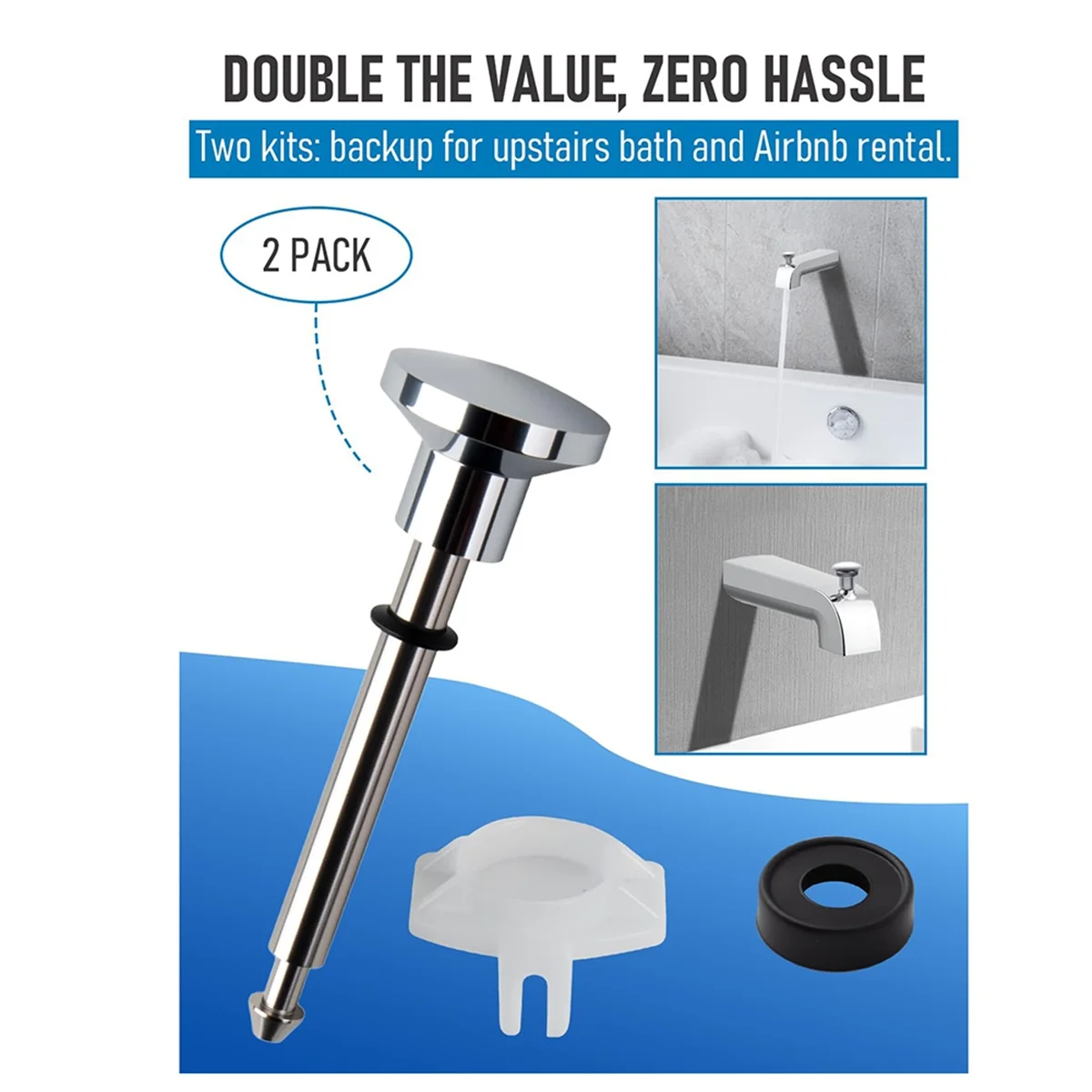 A002 طقم إصلاح محول صنبور الحوض العالمي المكون من قطعتين، قطع غيار إصلاح صنابير حوض الاستحمام المقاومة للتسرب باللون الفضي