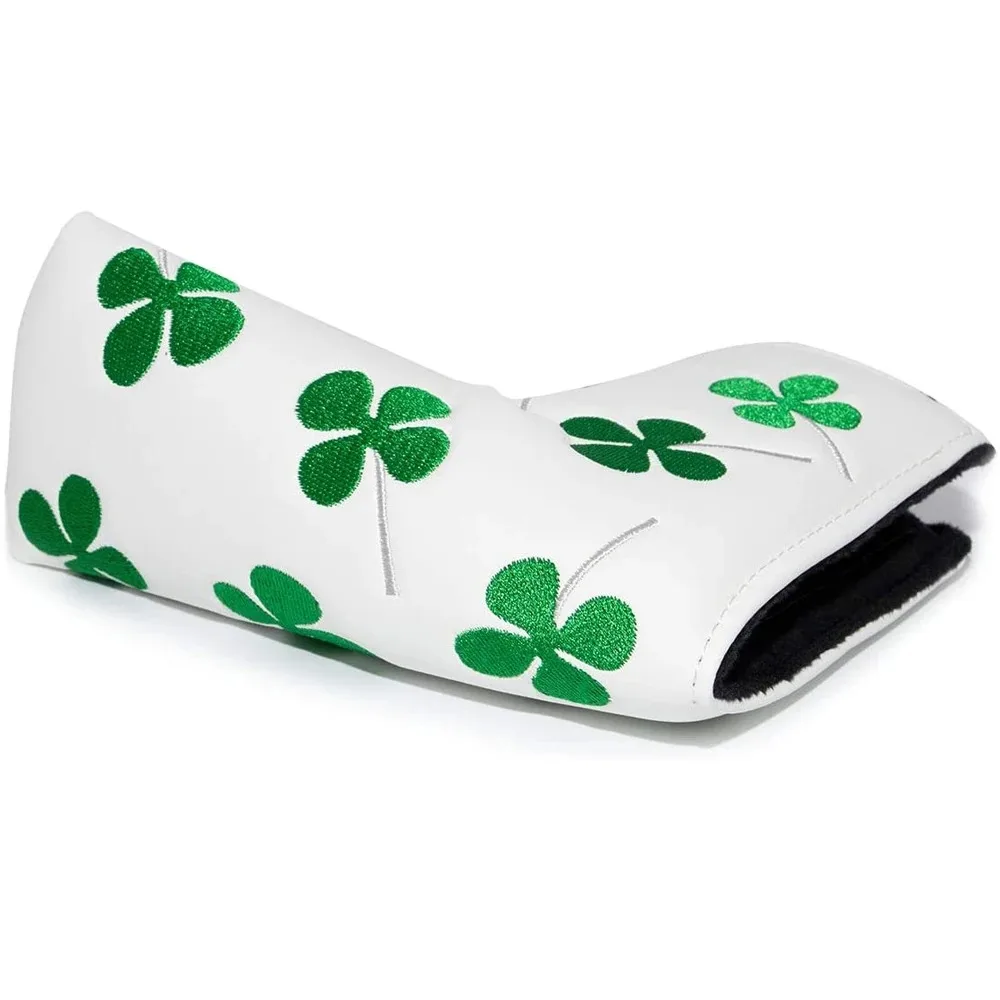 لاكي جرين كلوفر شامروك جولف بليد مضرب غطاء الرأس نادي واقية إكسسوارات الغولف للرجال، جلد صناعي ناعم #4