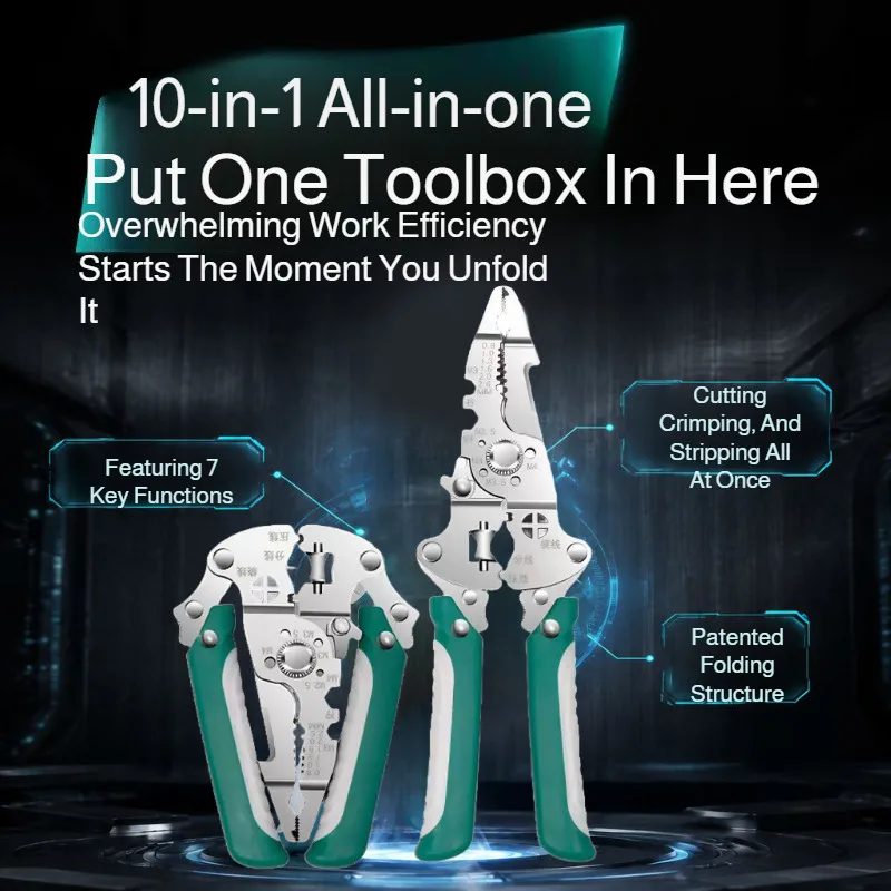 10-In-1 Multifunctional Wire Stripper Electrical Pliers Cable Cutter Crimper Stripping Cutting Wrench Tool For Home DIY Repair