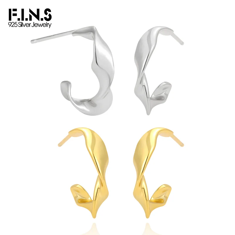 

F.I.N.S Minimalist S925 Sterling Silver Earrings Irregular Glossy Twisted Piercing Ear Studs Prevent Allergy Fine Jewelry Gifts