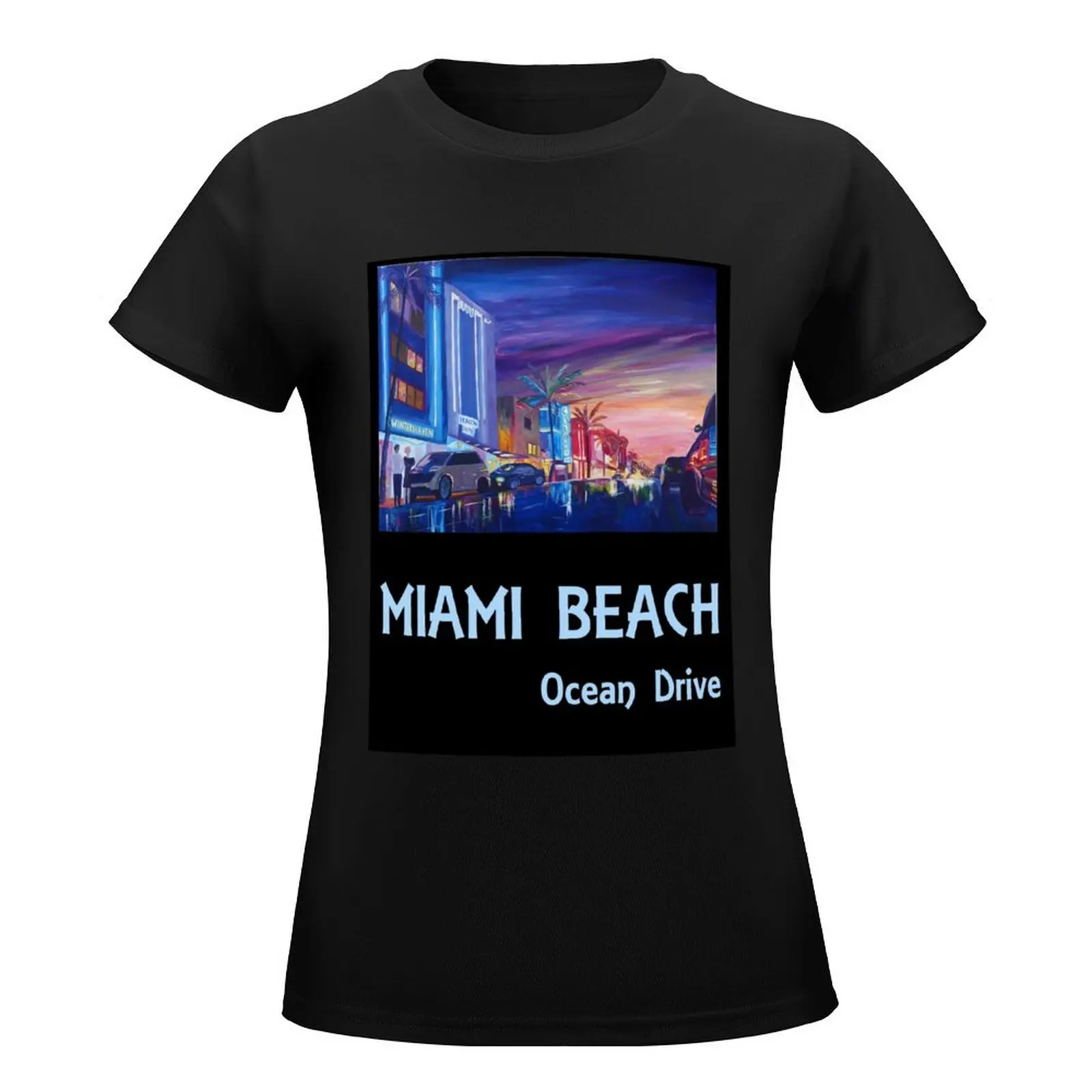 Miami Beach Ocean Drive Retro Poster T-Shirt oversized sublime t shirt Women