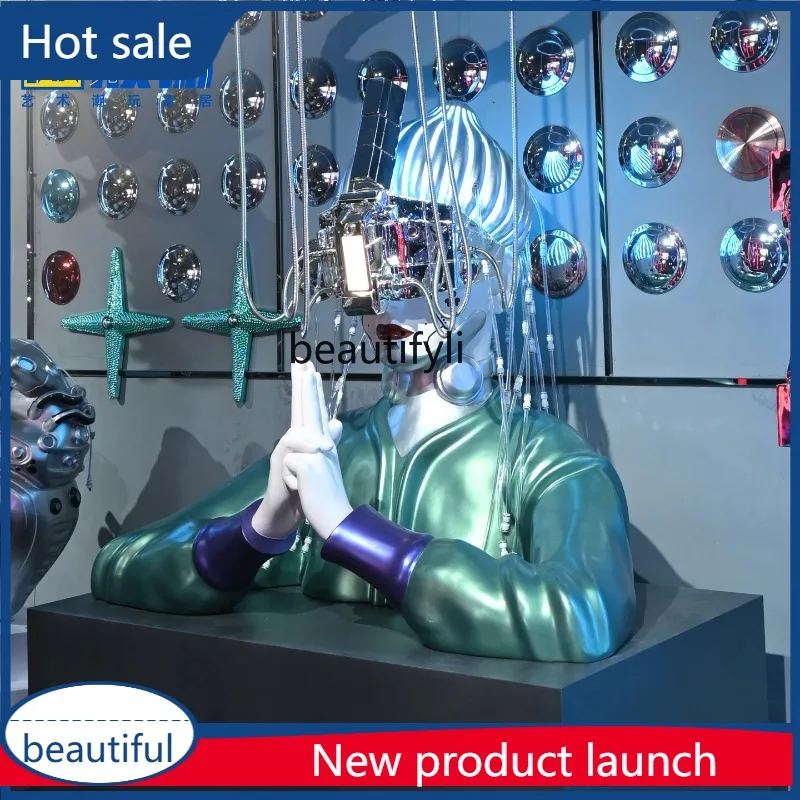 

a17 Trendy Mechanical Cool Glowing Praying Girl KTV Fiberglass Tech-Style Large Ornament
