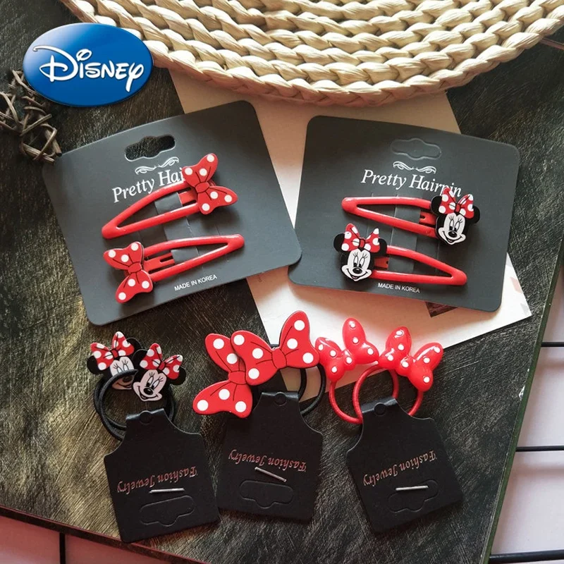 Disney Minnie Mouse Hair Rope Hairs Clip Cartoon Figures Barrettes Rubber Band Hairpin Elastic Headwear Girls Hair Accessories