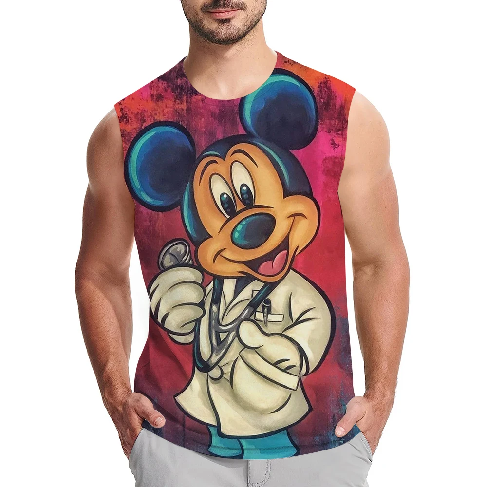 

Disney Mickey Mouse Printed Summer New Fitness Tank Top Men's Fitness Sleeveless Sports Tank Top Quick drying Mesh Fitness Runni