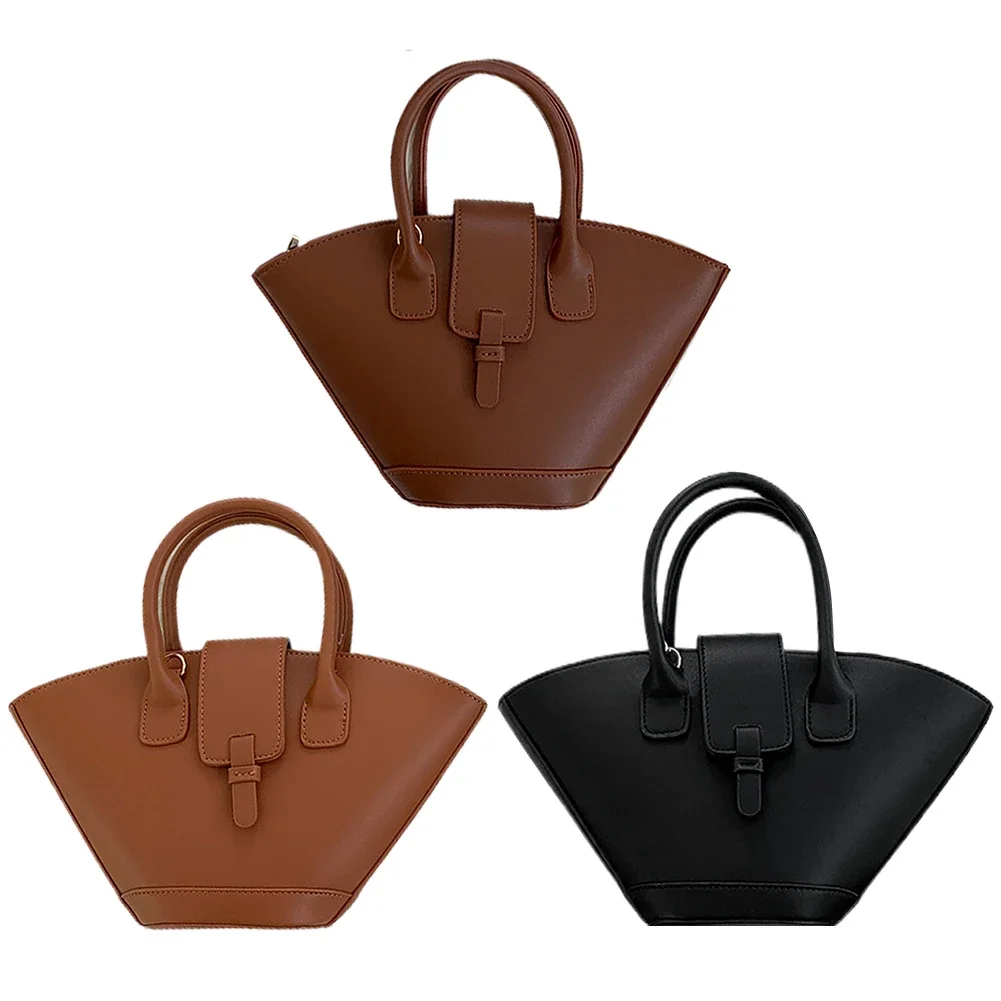 Luxury Designer Fashion Handbag PU Leather Tote Bag Large Capacity Trendy Crossbody Bag Fan-Shaped Bucket Bag for Women