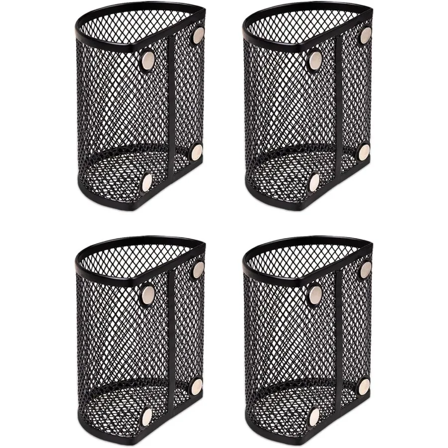 حامل أقلام مغناطيسي مكون من 4 قطع من ملحقات منظم خزانة المقشرة للمدرسة والمكتب باللون الأسود