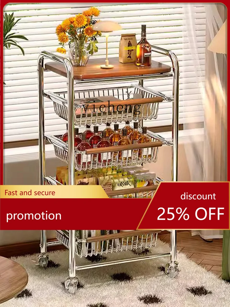 

CZ Vintage Style Snack Storage Rack Small Cart Multi-layer Storage Living Room Mobile Sideboard Gap Cabinet