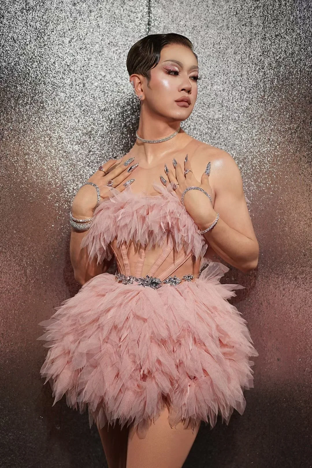 

Pink Gauze Sexy Sleeveless Dresses For Women Nightclub Prom 2026 Fashion Show Stage Costumes Party Singer Carnival Outfits