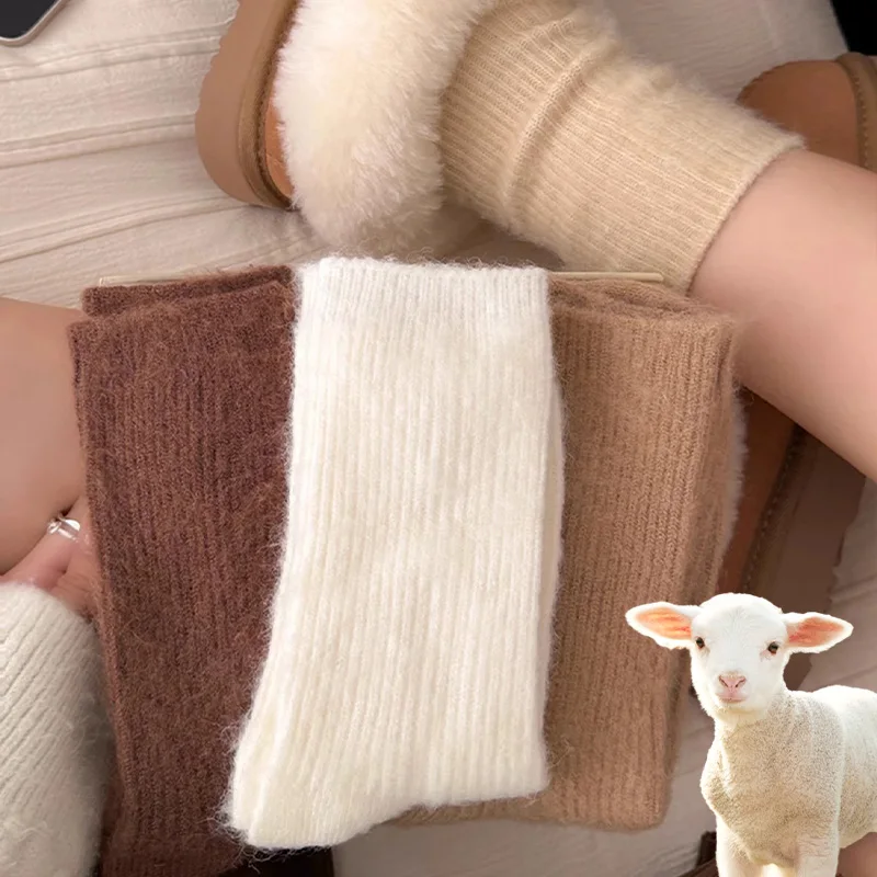 الخريف الشتاء الدافئة الصوف الكشمير الجوارب للنساء Harajuku بلون محبوك جوارب ناعمة المنزل الطابق النوم جورب هدية الكريسماس #2