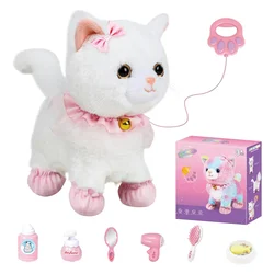 Interactive Lifelike Walking Toy Cat for Kids, Touch&Voice Controlled Remote with Leash, Wags Tail, birthday Christmas Gift