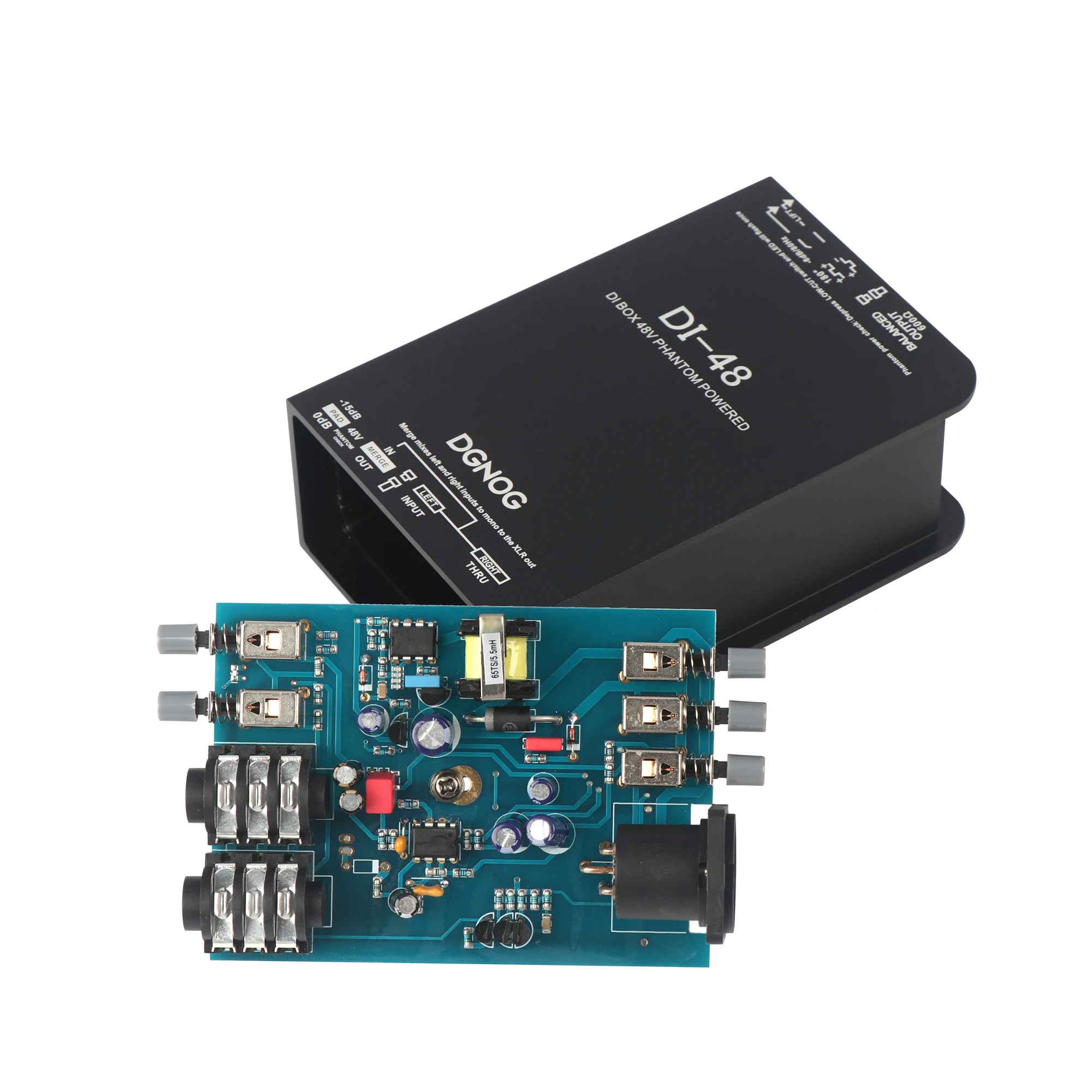 DGNOG DI48 Active Direct Box With 48V Phantom Power -15dB Pad, 180° Polarity Reverse Mix left Right Mono Output DI Direct Box