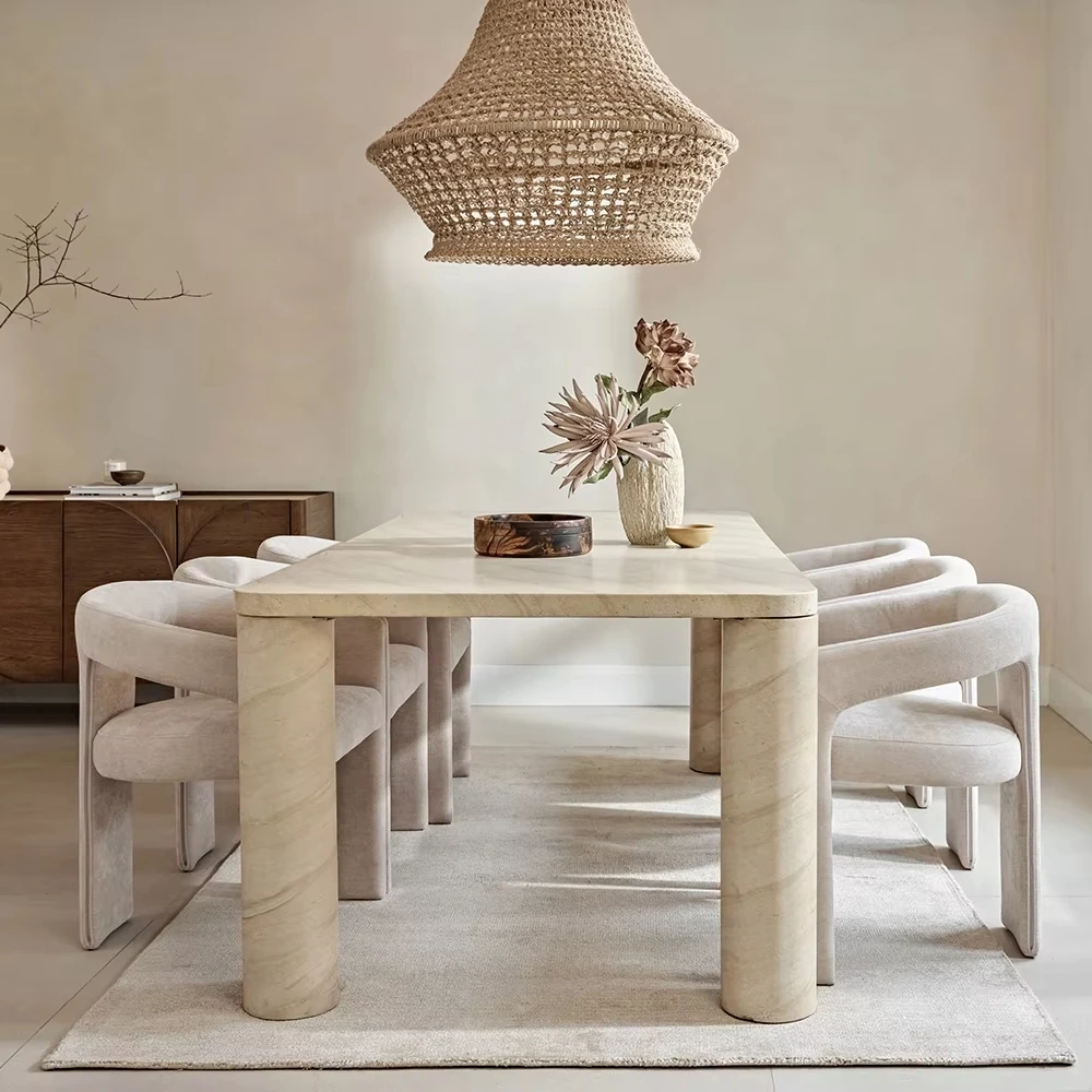 S@ Household Concrete Textured Marble Dining Table Travertine Material Quality Minimally Designed Square Table