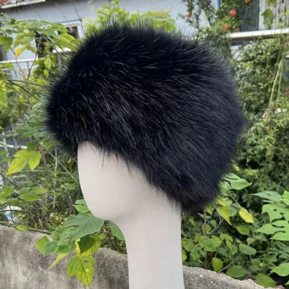 Chrismas Gifts Russian Style Faux Fur Hat Thick Faux Fox Fur Flat Cap Warm Round Top Mongolian Cap Women
