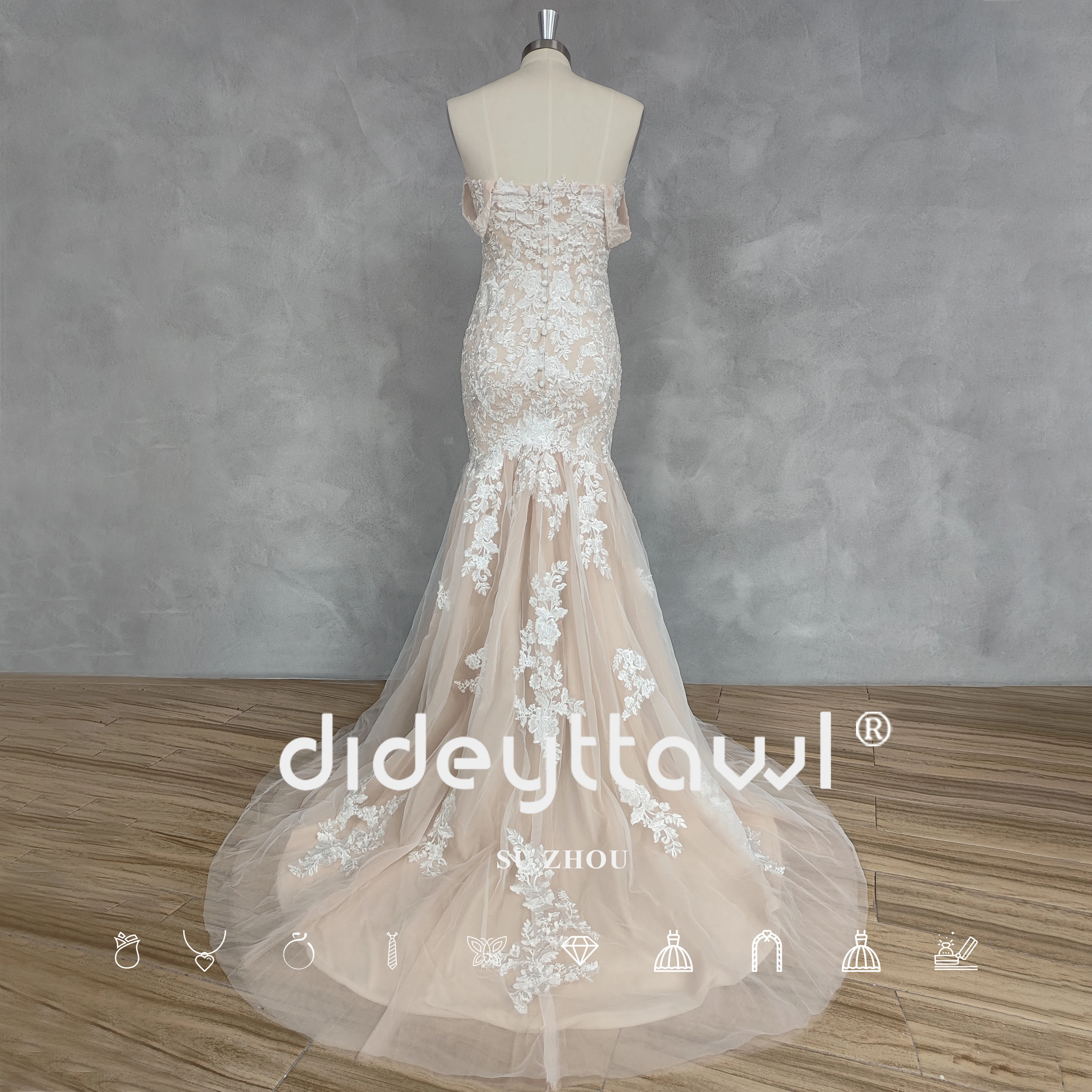 DIDEYTTAWL Real Picture Off-Shoulder Appliques Mermaid Wedding Dress Zipper Back Court Train Bridal Gown Custom Made