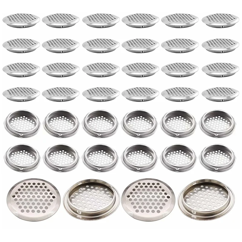 40Pcs Circular Air Vents 2.1 Inch(53Mm) Soffit Vents Stainless Steel Round Vent Mesh Hole Louver For Cabinets, Wardrobes