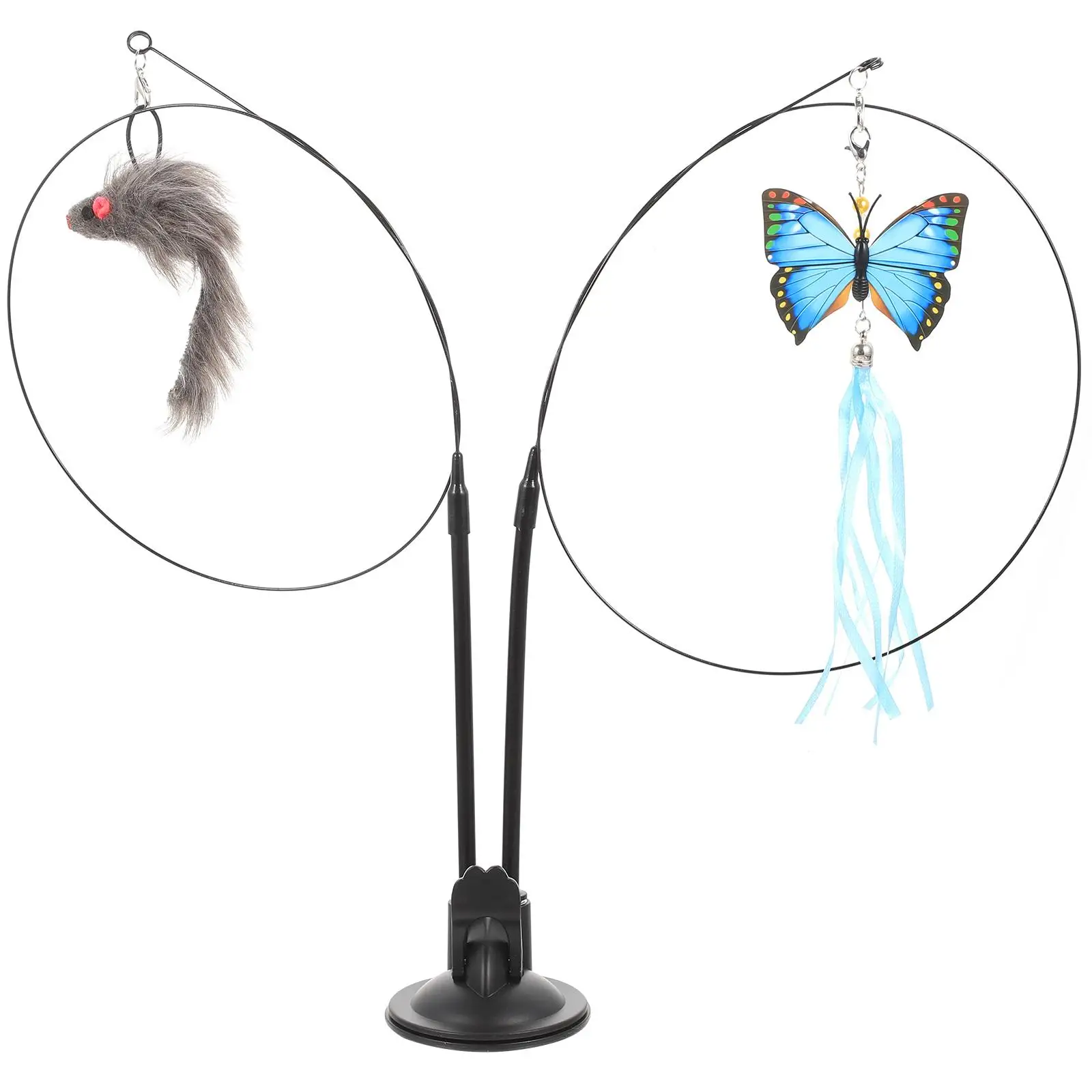 

Interactive Cat Double Head Feather Teaser Durable Steel Wire H Kitten Teaser held Indoor Kitten Plaything Pet Supplies