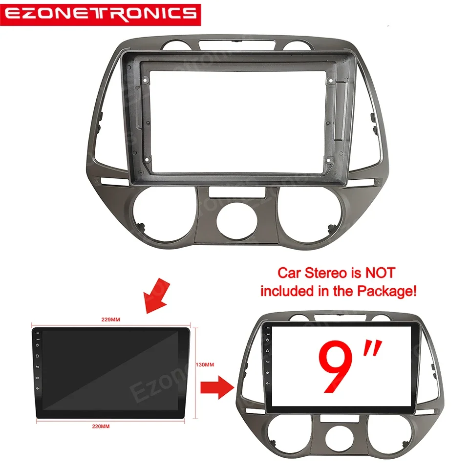 1/2Din Car DVD Only Frame Audio Adapter Dashboard 9 Inch For Hyundai I20 MT A/C 2008 -2009-2010-2011 Dual Radio Player