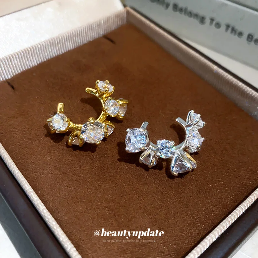 Sparkling Crystal Bow Ear Cuff Non Piercing Mini Ribbon Shape Earring Shiny Zircon Curved Crawler Jewelry For Women