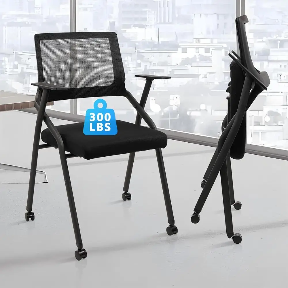 

Складные стулья для конференц-залов на колесиках, портативные офисные стулья с мягкой обивкой, поясничной поддержкой и подлокотниками для переноски