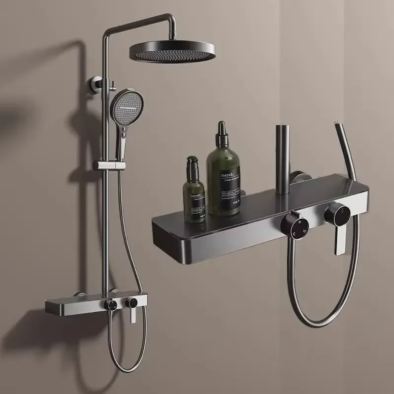 High-end Light Large Storage Shower Set Household Bathroom Rainfall Waterfall Pressurized Wall Mount with Massage
