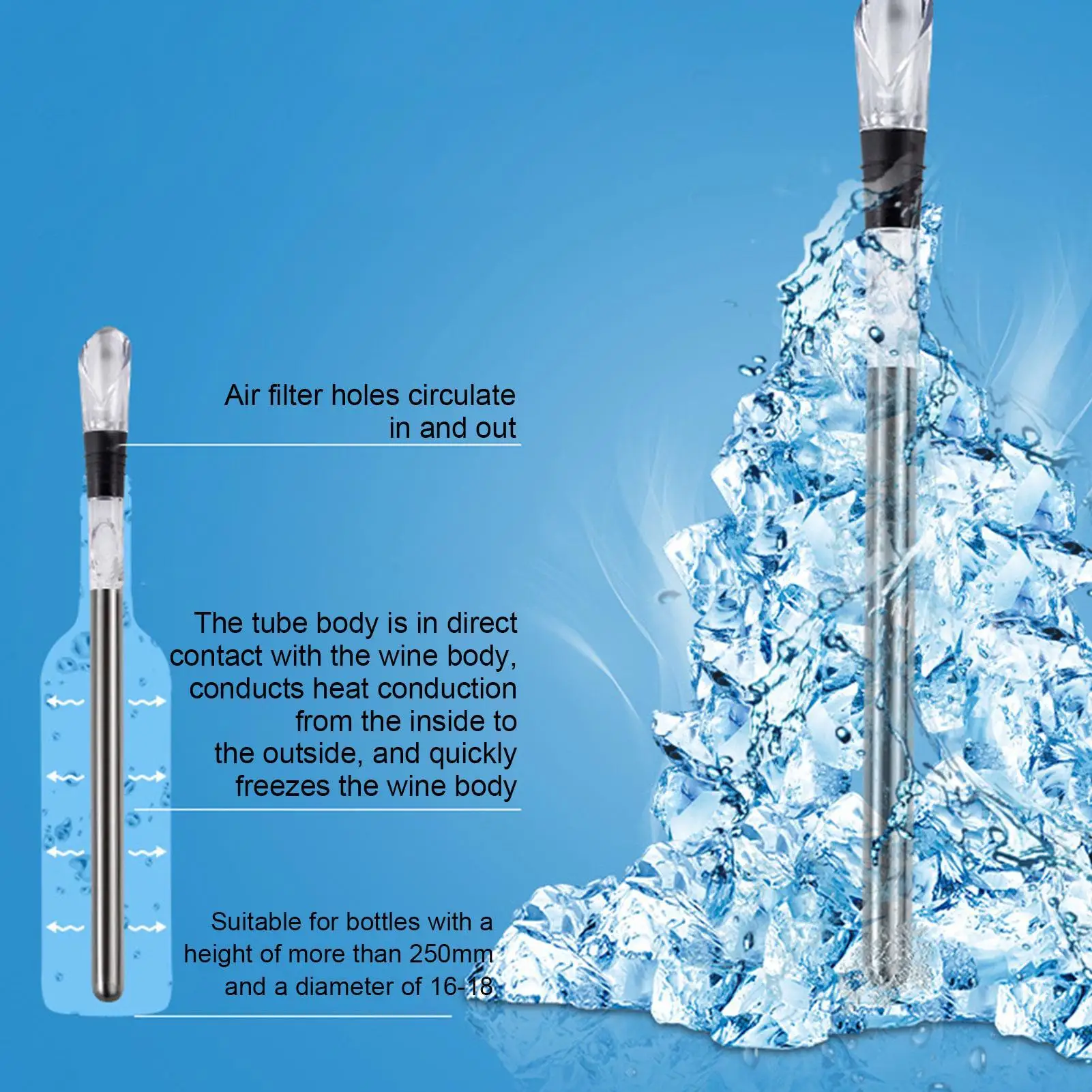 Wine Bottle Cooling Cooler Ice Chill Rod Stick Stainless Steel Aerator Pourer Stopper Beer Beverage Frozens Stick For Bar Tool