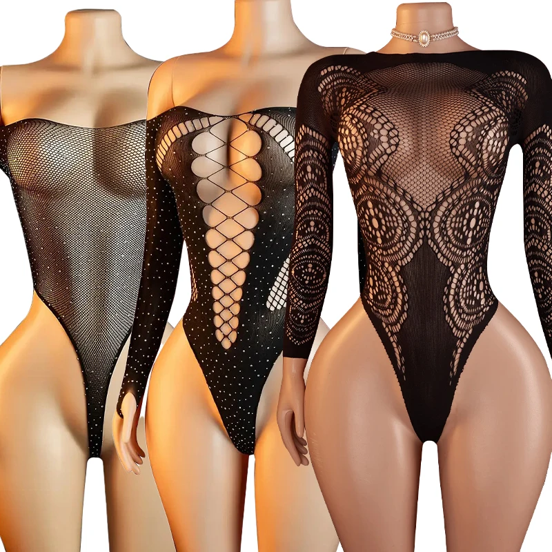 Neue Damen Netzstrumpfhose Übergröße Offener Schritt Sexy Dessous Erotische Kleidung Teddy Bodystockings Elastische Netzstrümpfe Hohle Strumpfhosen