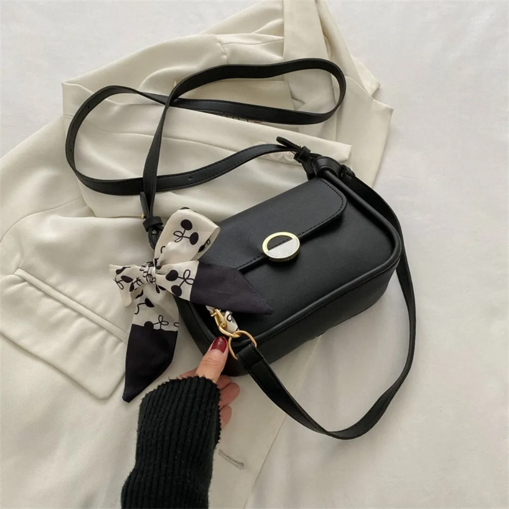 

PU Leather Shoulder Bag Large Capacity Carrying Small Square Bag Minimalist with Ribbon Chain Crossbody Bag Mobile Phone