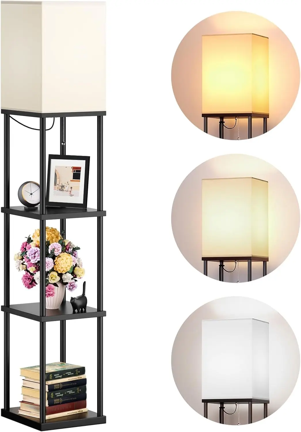 Floor Lamp with Shelves, 4-Tier Modern Shelf Floor Lamp with 3CCT LED Bulb, Display Lamp for Living Room, Bedroom and Office -