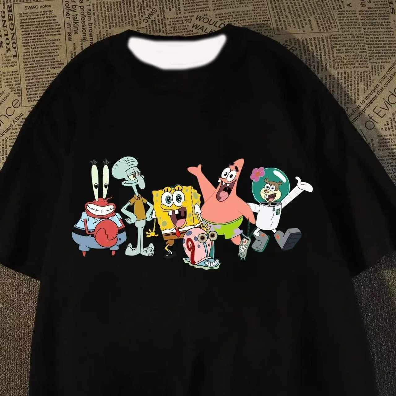 

Футболка унисекс с коротким рукавом в гонконгском стиле с принтом Губки Боба, свободного кроя, с круглым вырезом, трендовая, нишевая, с коротким рукавом, с изображением Губки Боба