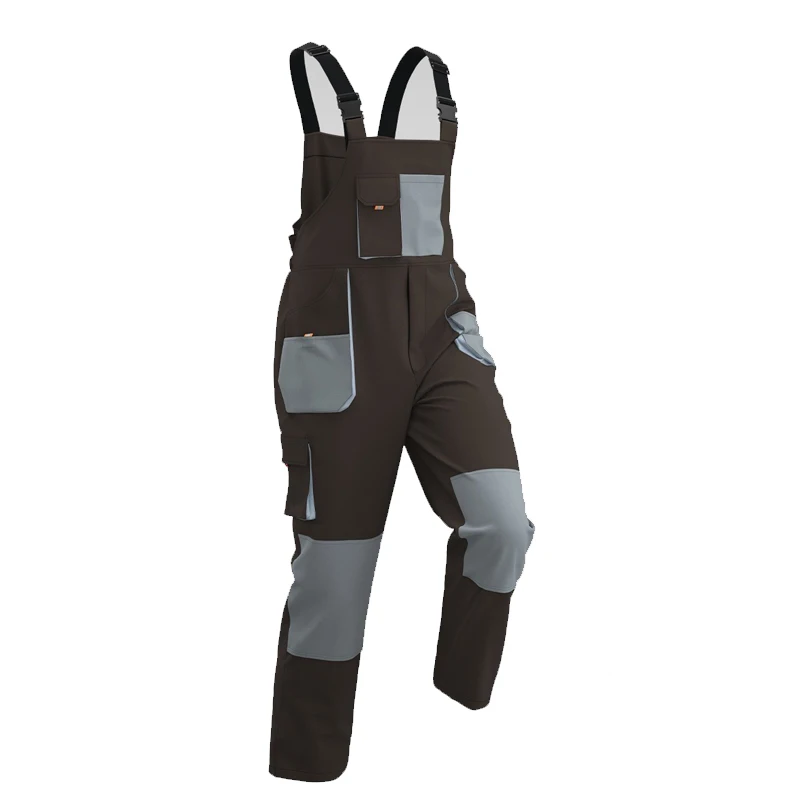 Black Grey Men’s Work Bib and Brace Overall with Pockets Carpenters Work Overall Workwear