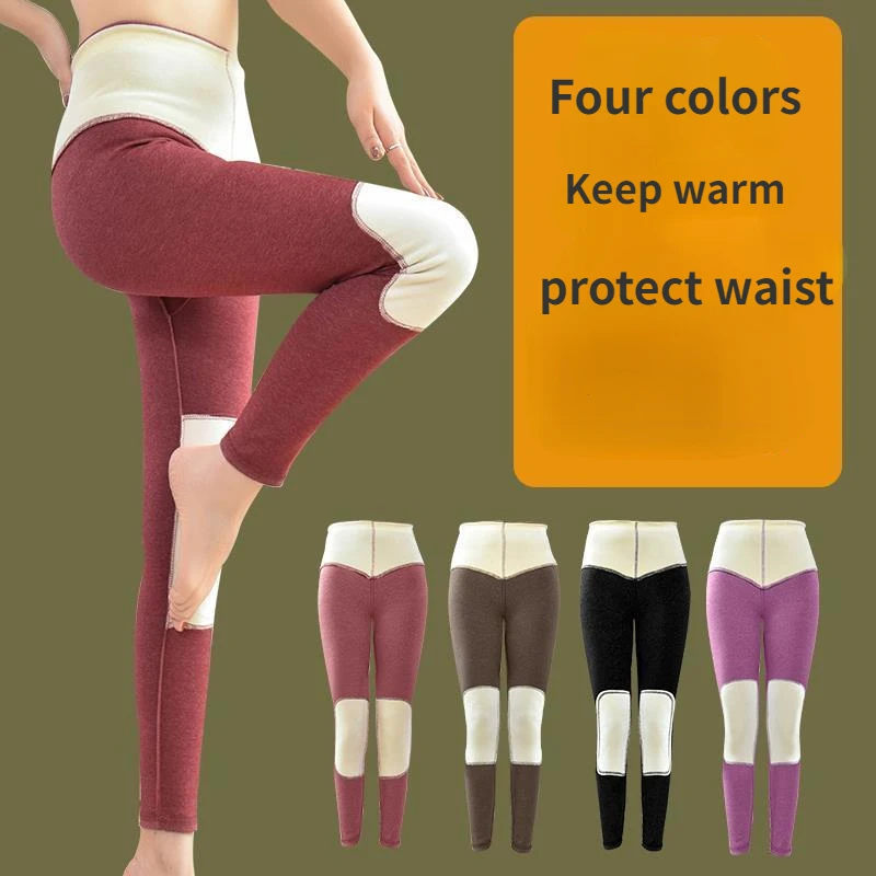 Women Winter High Waist Thermal Pant Waist Knee Pads Fleece Soft  Elastic Leggings Slimming Thicken Heated Long Tights Pants