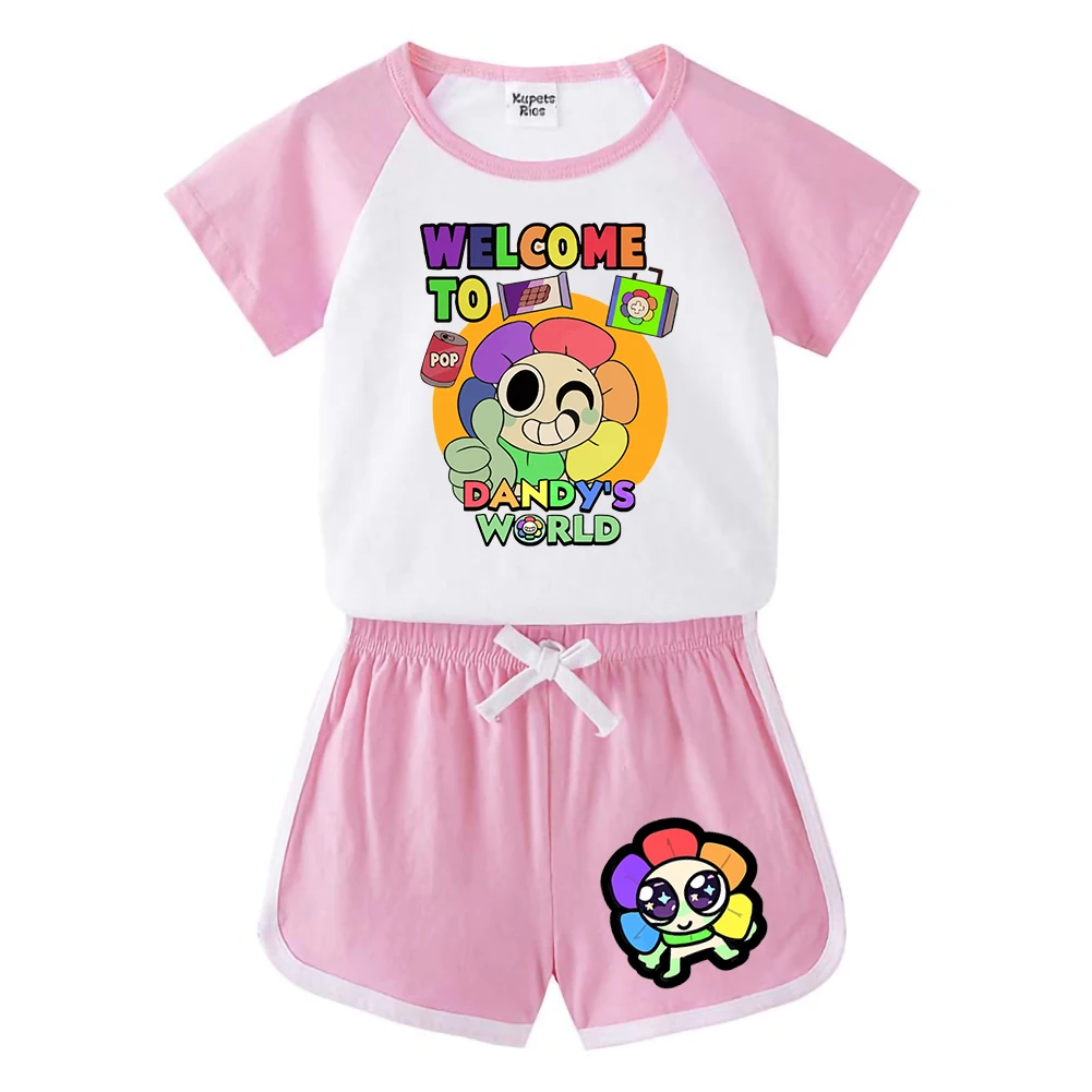 Wish Asha Dandys World Short Sleeve Sportswear Set Children Tops Suit Cartoon Anime Boys Girls Base T-shirt Cloth Birthday Gift