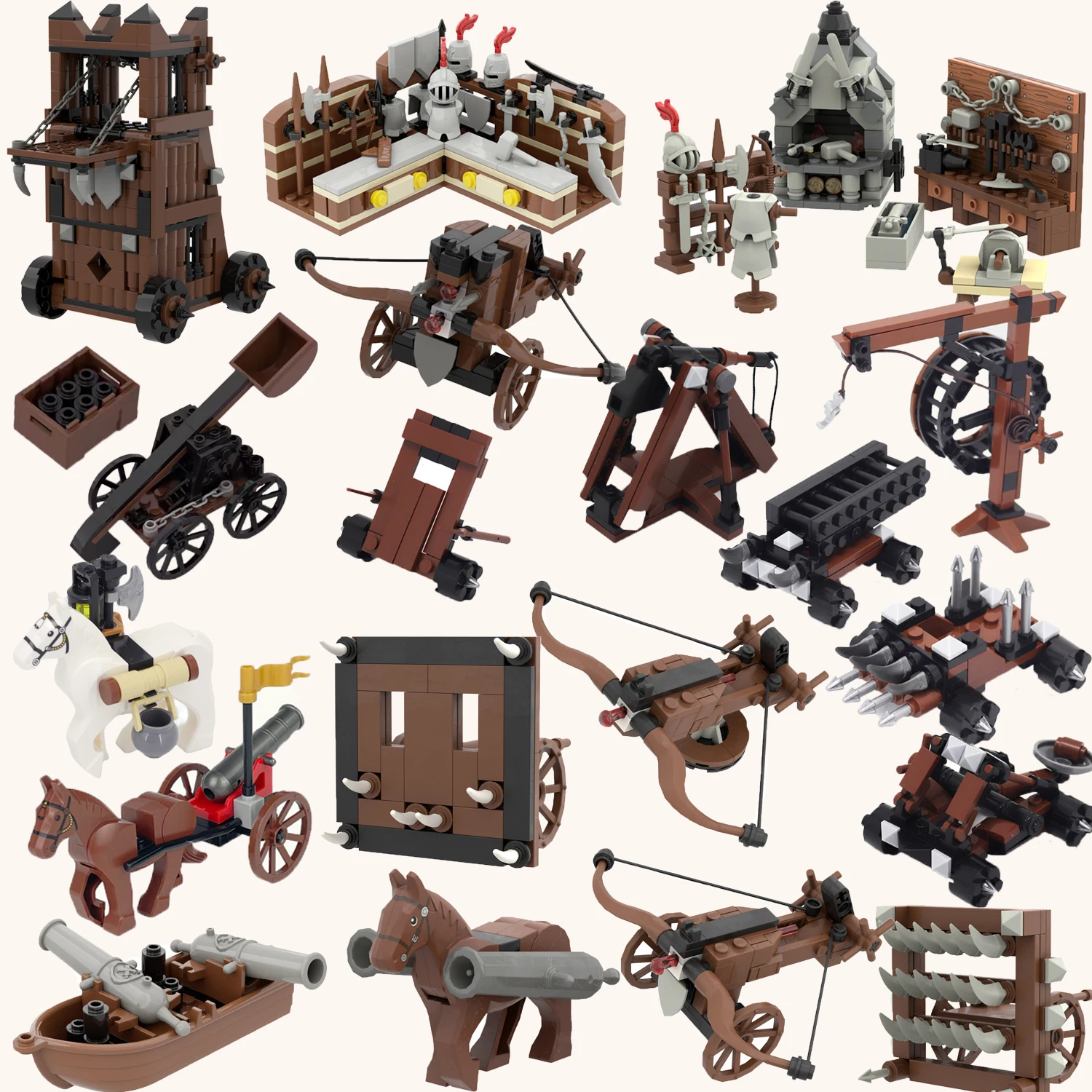 Medieval Castle Siege Weapons Building Blocks Siege Engine Cannon Car Weapon Catapult Crossbow MOC Assembly Bricks Toys