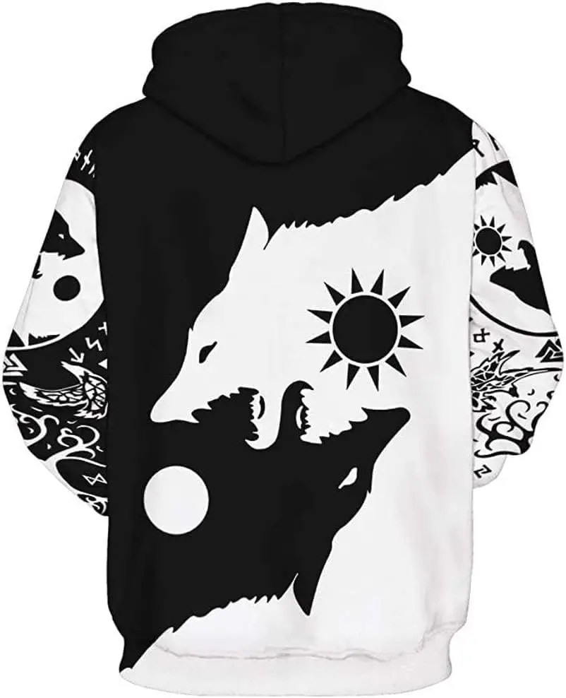 2024 Oversize Viking Sweatshirt Wolf Hoodie Hati and Skoll Pattern 3D Printed Fashionable Modern Long Sleeve Viking Clothes