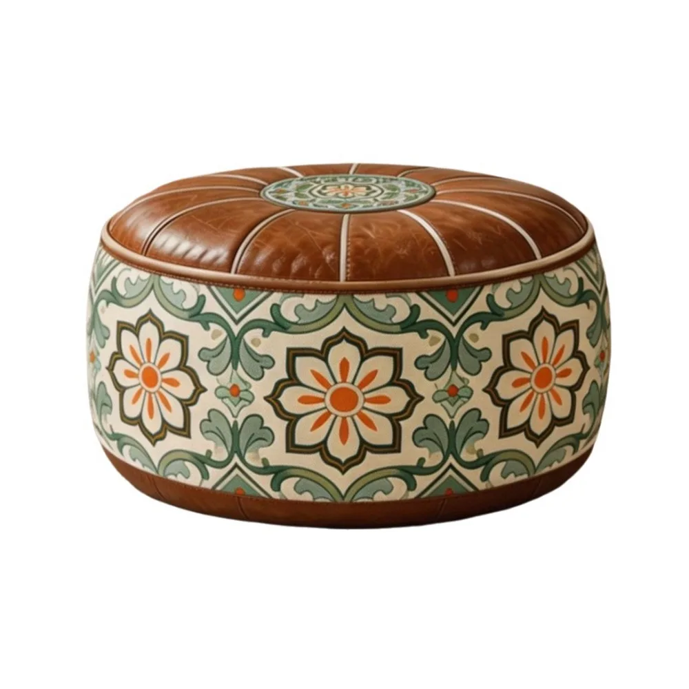 Boho Style Sofa Stool Cover PU Leather Unstuffed Storage Ottoman Foldable Large Capacity Clothes Storage Bag Bedroom