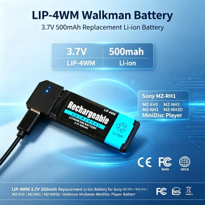 LIP-4WM 3.7V 500mAh Replacement Li-ion Battery for Sony MZ-RH1 / MZ-EH1 / MZ-NH1 / MZ-NH3D Walkman MiniDisc Player Battery Pack