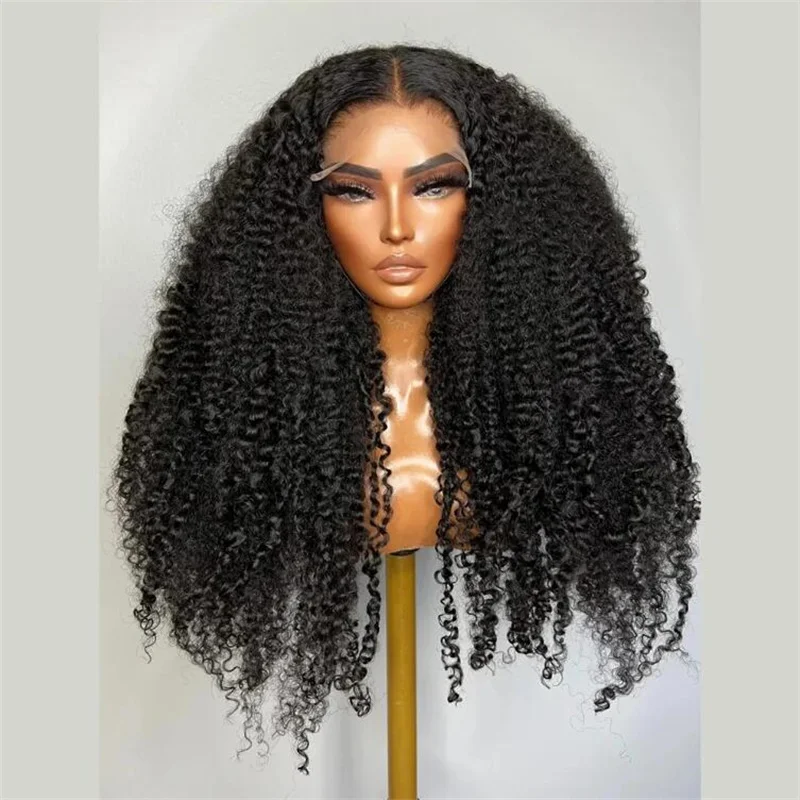 

26“ Long Soft Glueless 180Density Naural Black Kinky Curly Lace Front Wig For Women BabyHair Preplucked Heat Resistant Daily