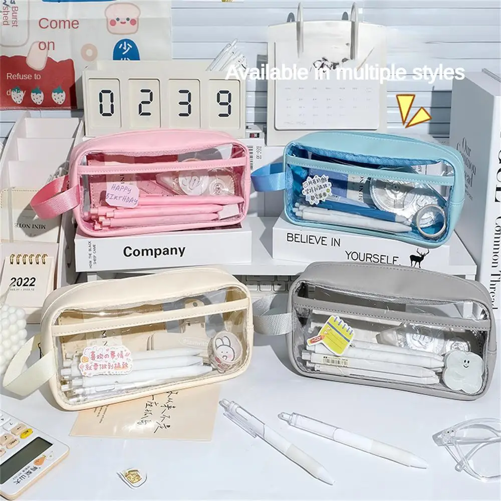 1/2PCS Transparent Pencil Case School Stationery Supplies Pencil Pouch Large Capacity Clear Pen Case Soft Foldable Pencilcase