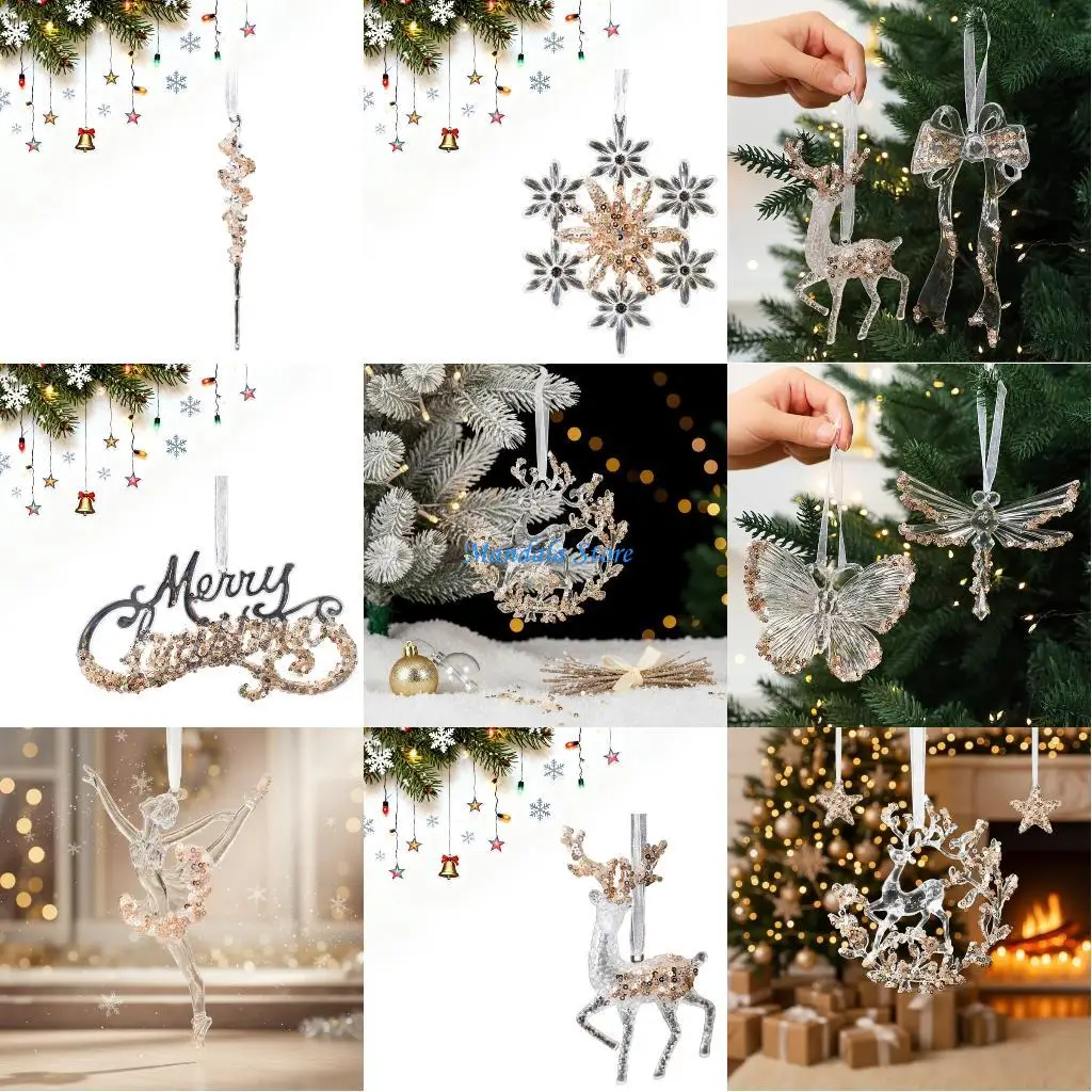 

U2JC Acrylic Snowflakes Hanging Decorations For Christmas Tree With Reusable Design