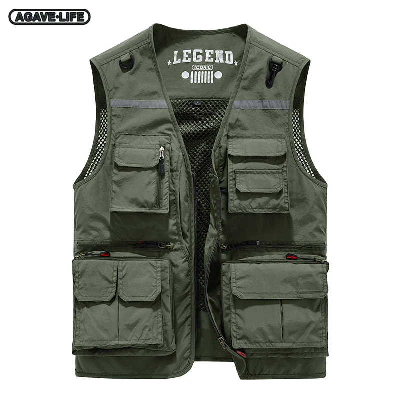 

Summer Multi-pocket Men's Vest Coat Loose Fishing Sleeveless Jacket Solid Color Outdoor Casual V-neck Waistcoat Men Military Top